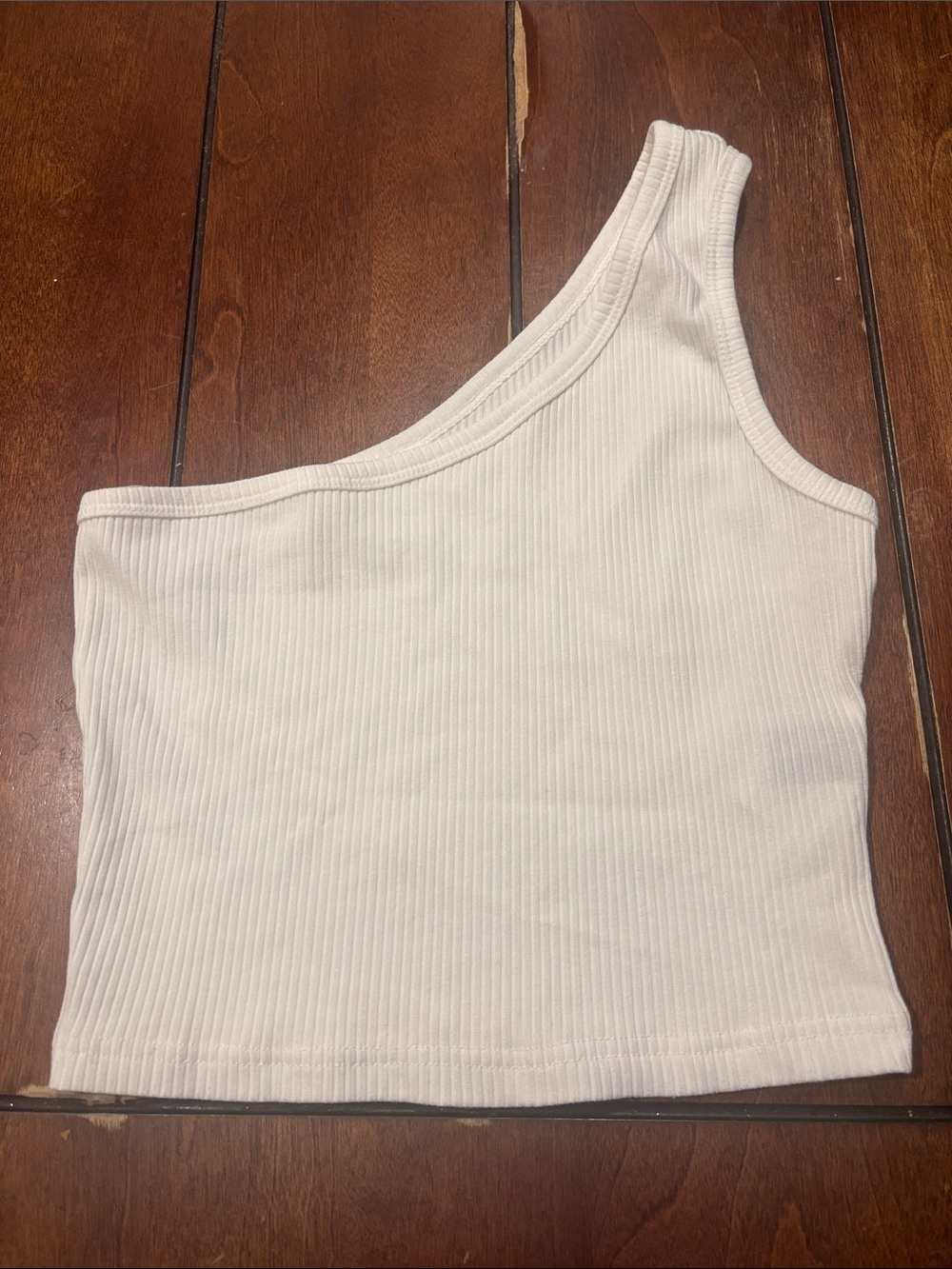 SHEIN White One-Shoulder Ribbed Crop Top